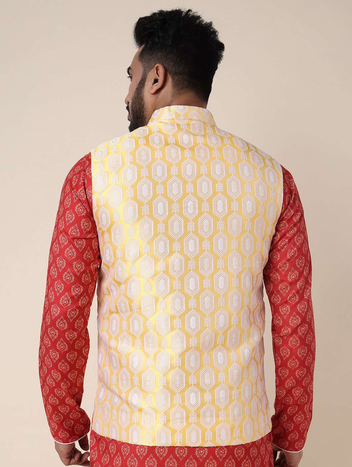 men self design mandarin neck regular fit nehru jacket - 22228099 -  Standard Image - 1