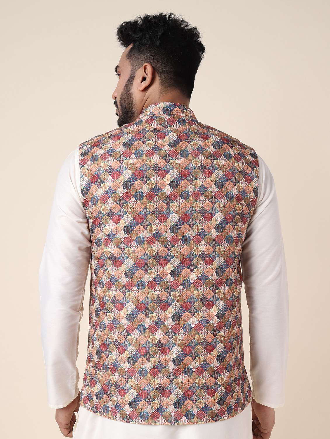 men printed mandarin neck regular fit nehru jacket - 22228100 -  Standard Image - 1