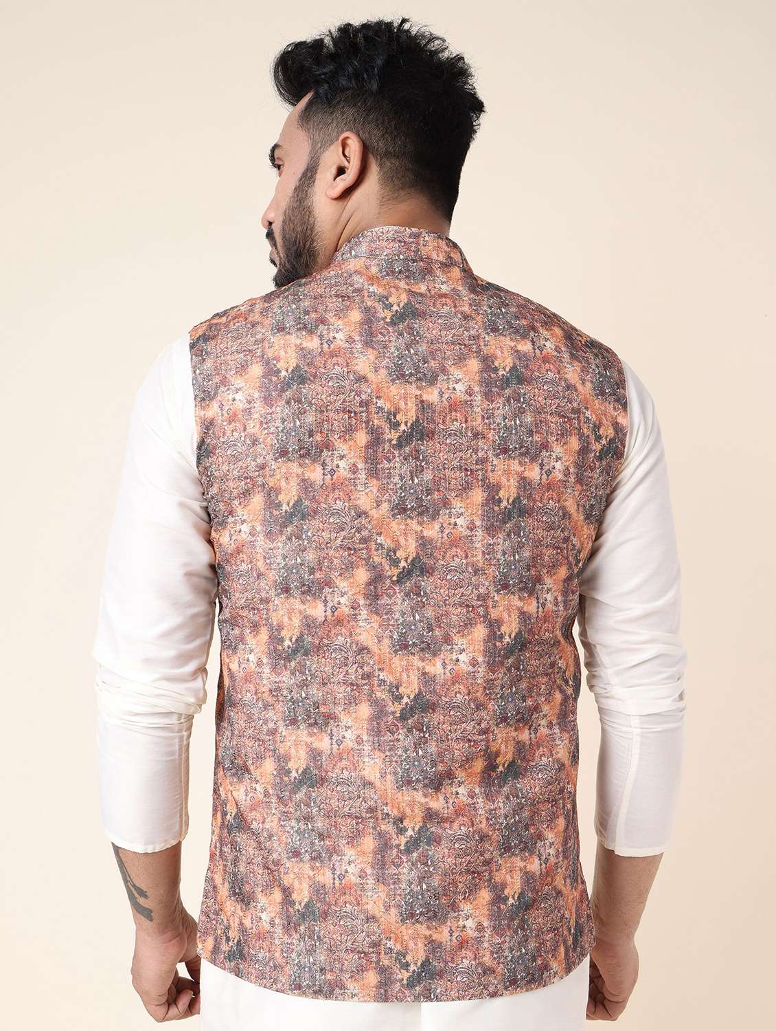men printed mandarin neck regular fit nehru jacket - 22228101 -  Standard Image - 1