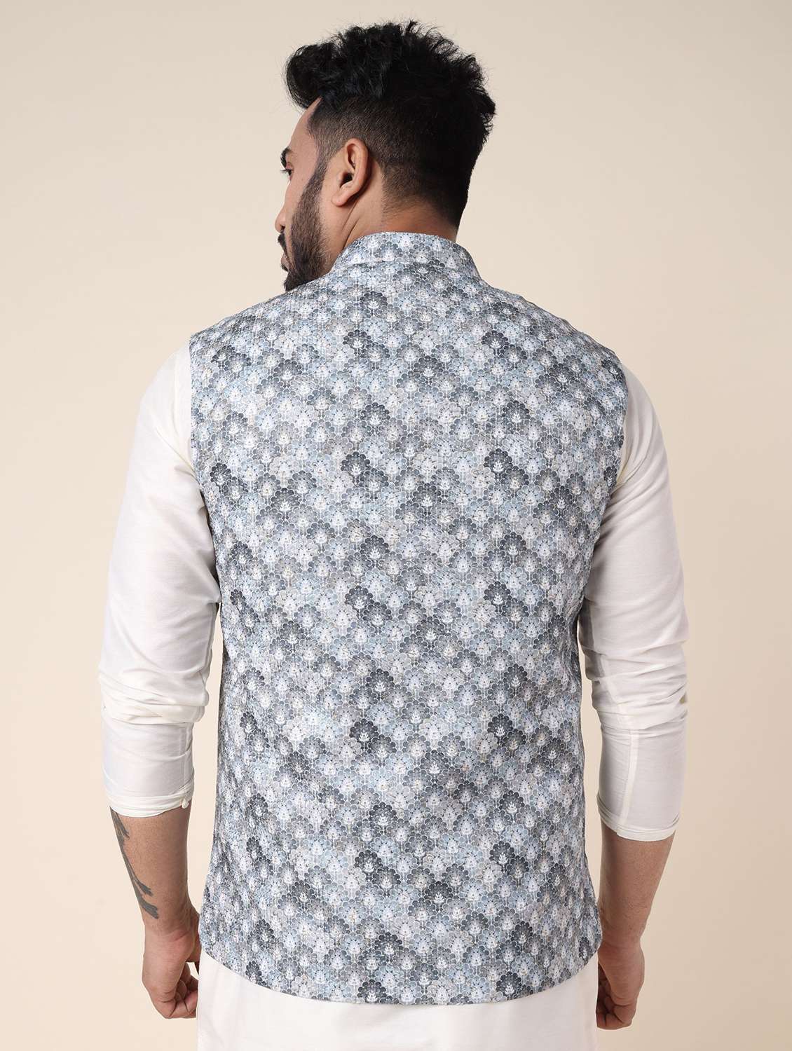 men printed mandarin neck regular fit nehru jacket - 22228102 -  Standard Image - 1