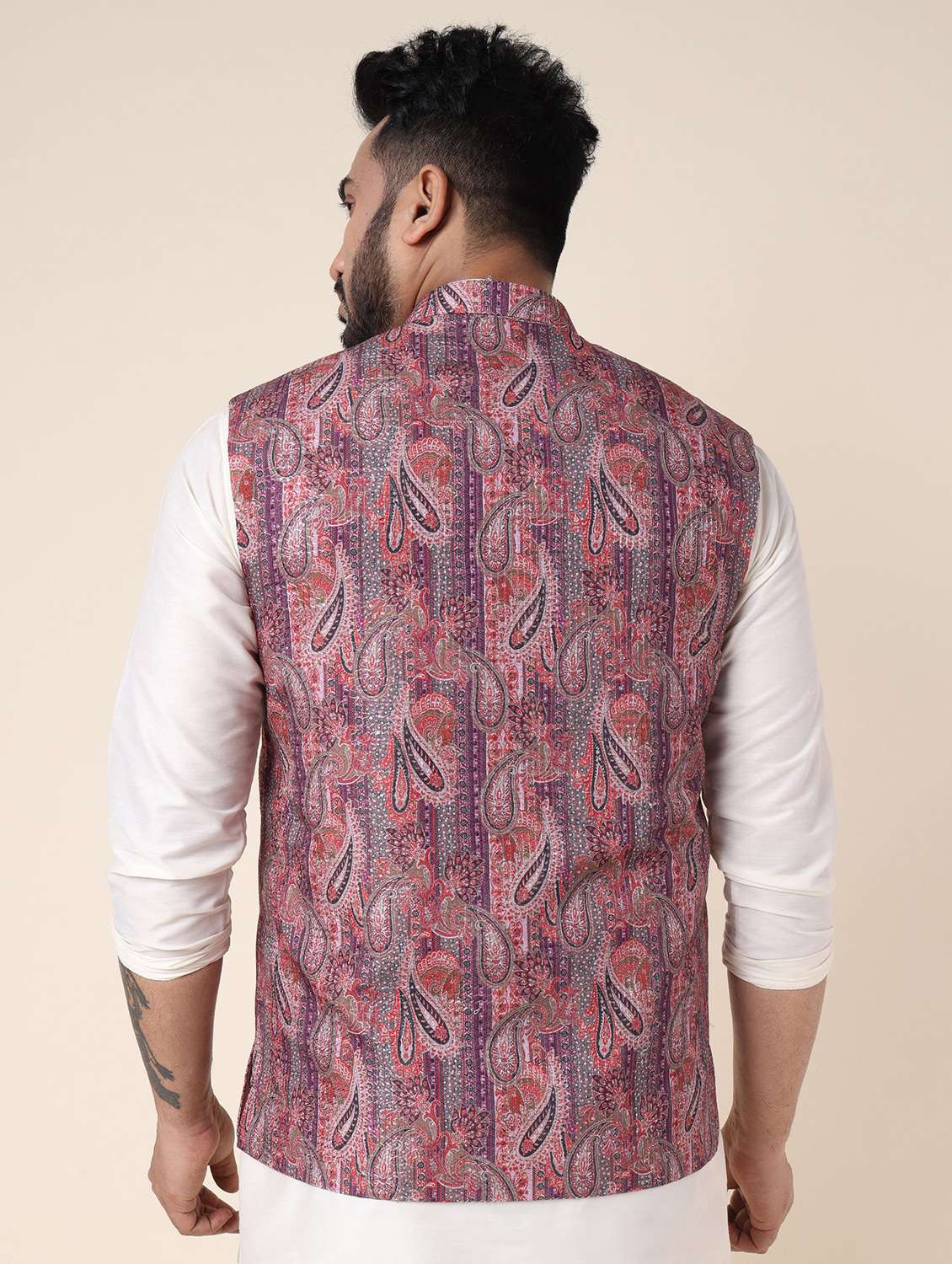 men paisley mandarin neck regular fit nehru jacket - 22228103 -  Standard Image - 1