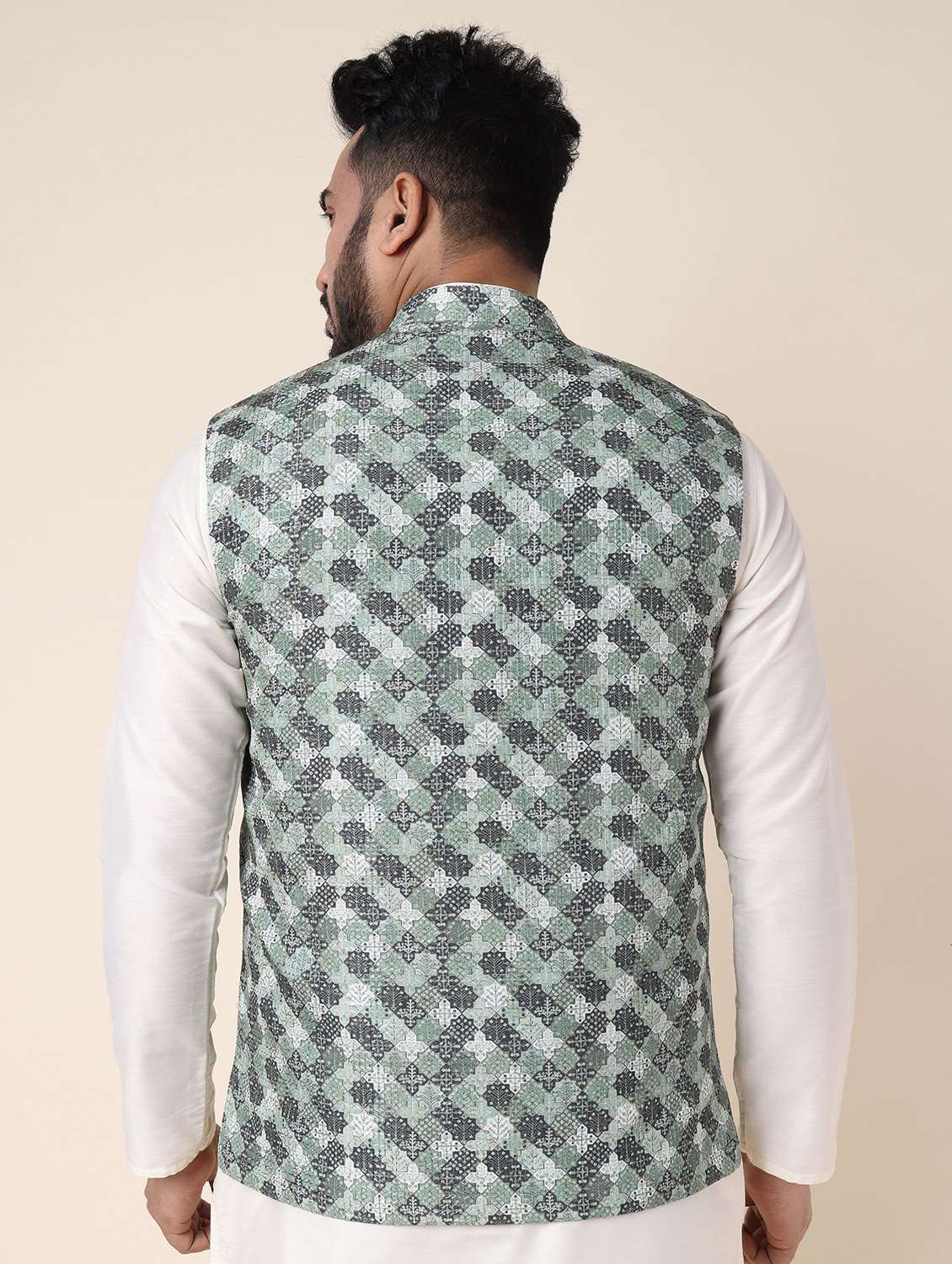 men printed mandarin neck regular fit nehru jacket - 22228104 -  Standard Image - 1
