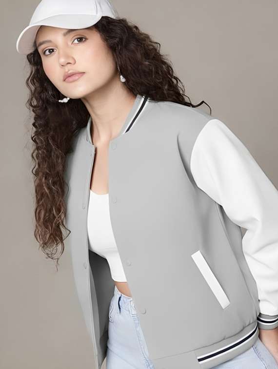 women color blocked long sleeve varsity jacket - 22228156 -  Standard Image - 1