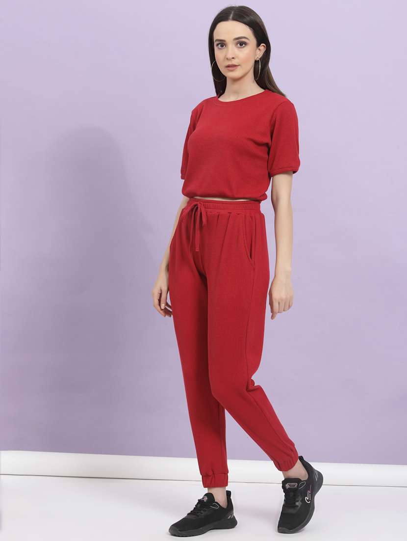 women solid t-shirt and jogger co-ord set - 22228171 -  Standard Image - 1