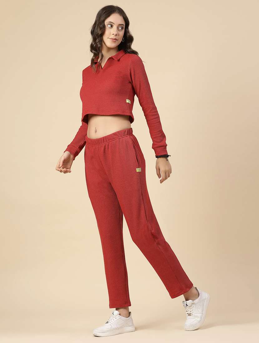 women solid top and trouser co-ord set - 22228199 -  Standard Image - 1