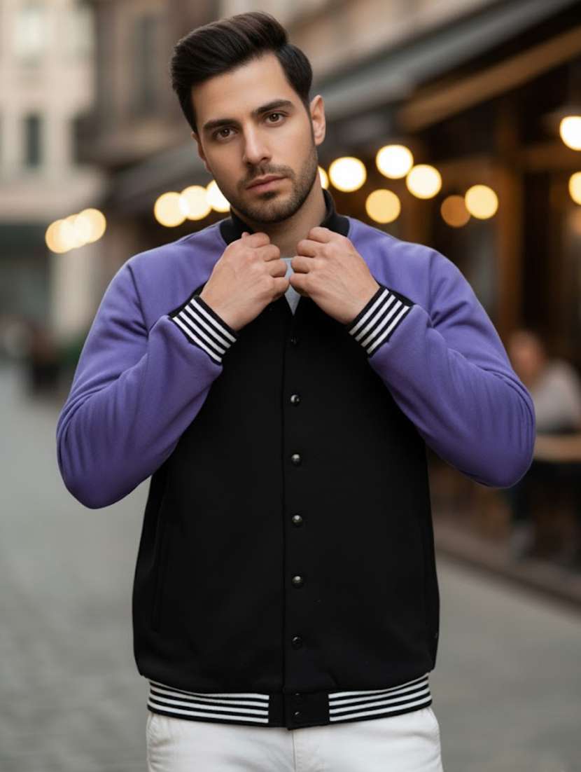 men color block long sleeve regular fit casual jacket