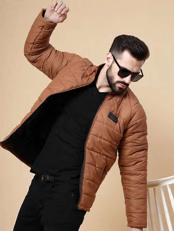 men color block long sleeve puffer jacket