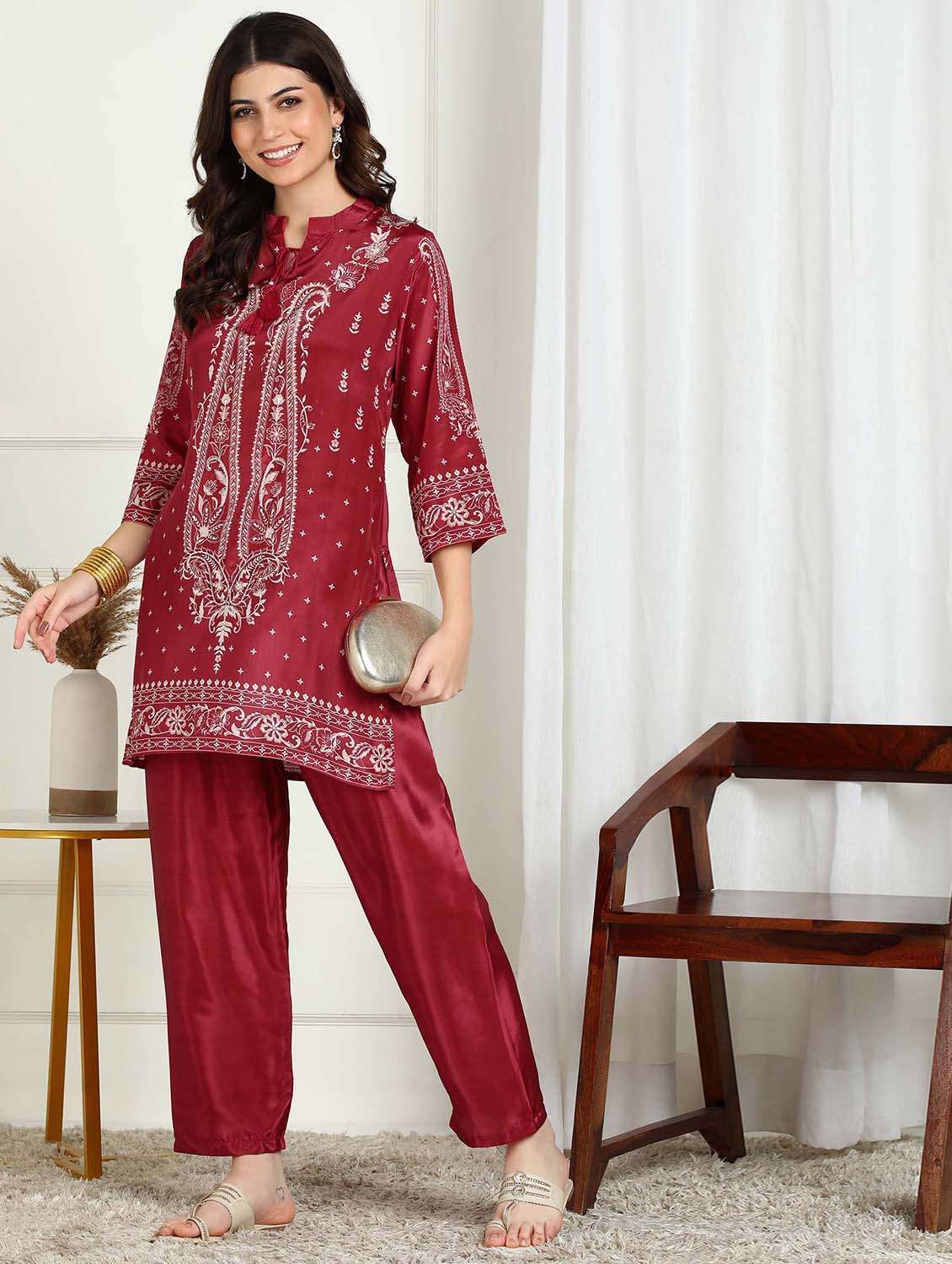women paisley three quarter sleeve ethnic co-ord set