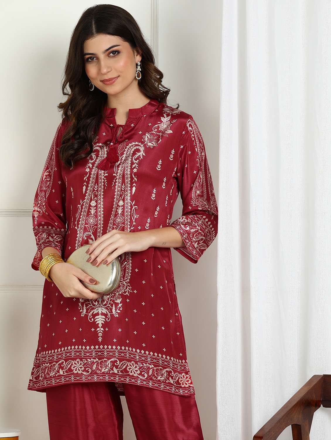 women paisley three quarter sleeve ethnic co-ord set - 22228265 -  Standard Image - 1