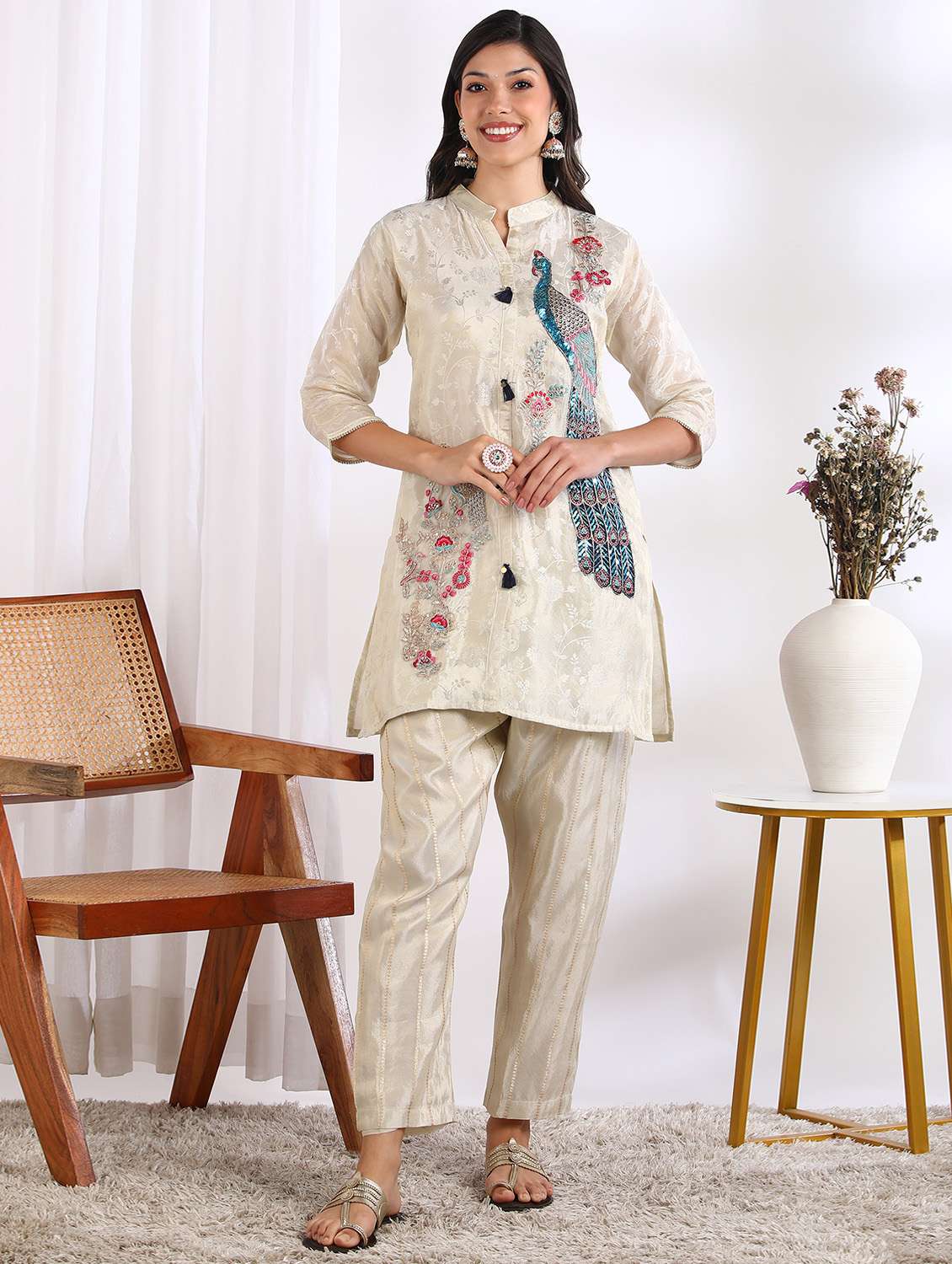 women self design three quarter sleeve ethnic co-ord set - 22228266 -  Standard Image - 1