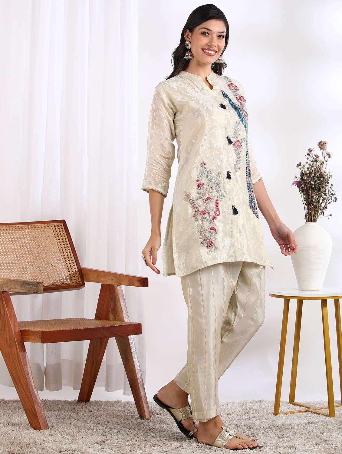 women self design three quarter sleeve ethnic co-ord set - 22228266 -  Standard Image - 4