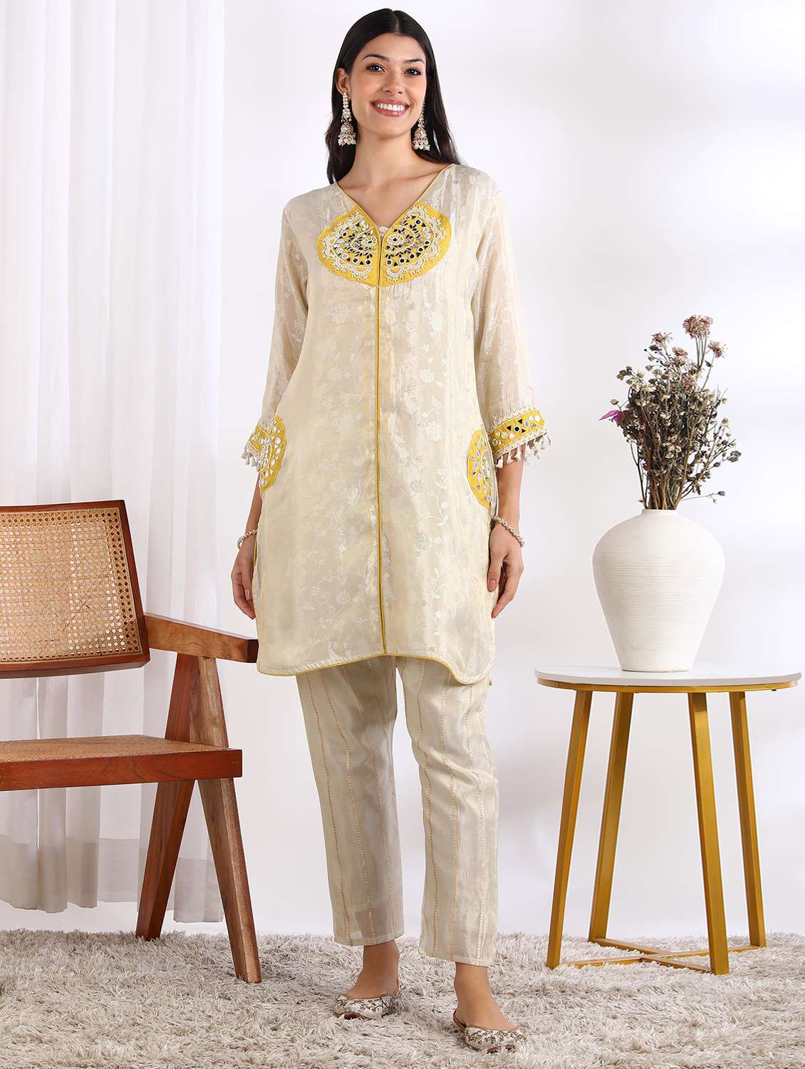 women self design three quarter sleeve ethnic co-ord set - 22228267 -  Standard Image - 1