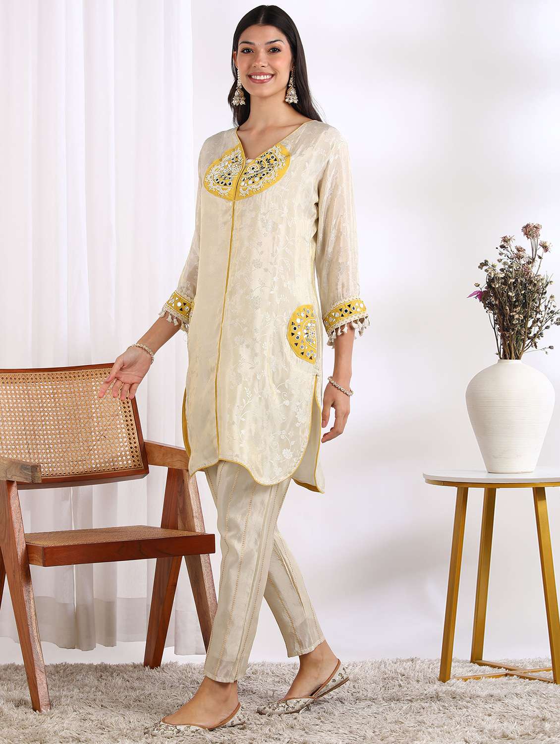 women self design three quarter sleeve ethnic co-ord set - 22228267 -  Standard Image - 4