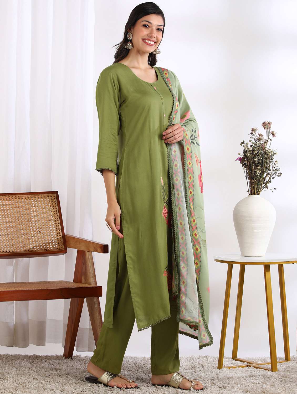 women printed kurta pant with dupatta set - 22228274 -  Standard Image - 1
