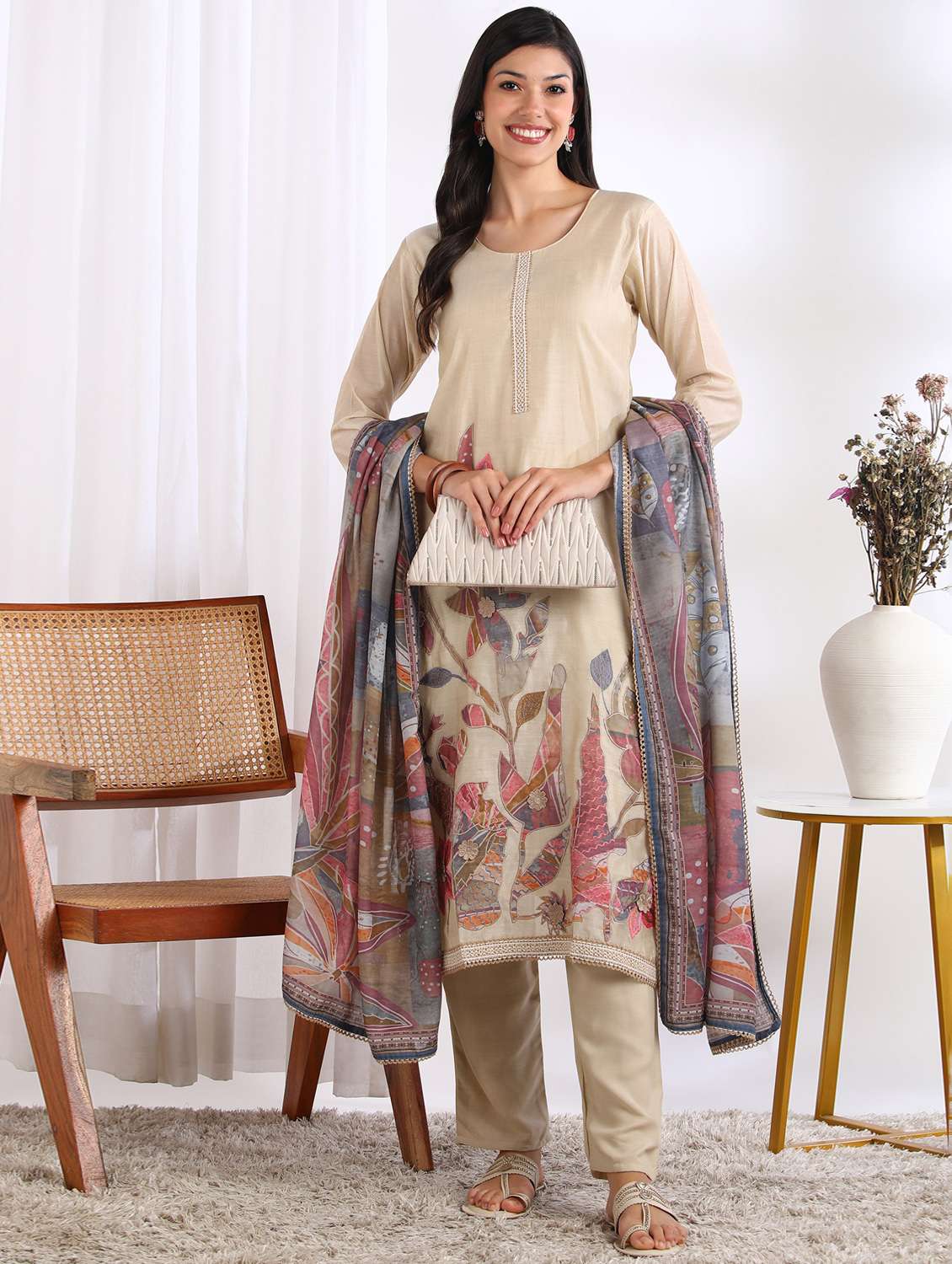 women embroidered kurta pant with dupatta set - 22228277 -  Standard Image - 1