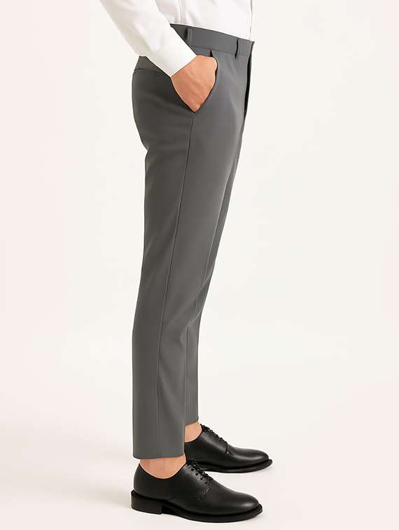 men solid mid rise flat front formal trouser - 22228287 -  Standard Image - 1