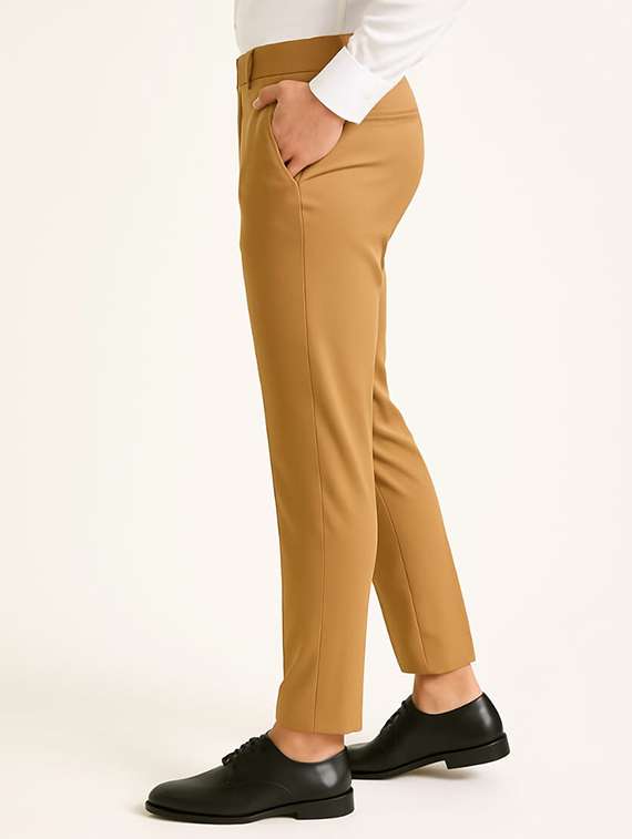 men solid mid rise flat front formal trouser - 22228288 -  Standard Image - 1