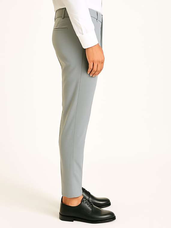 men solid mid rise flat front formal trouser - 22228289 -  Standard Image - 1