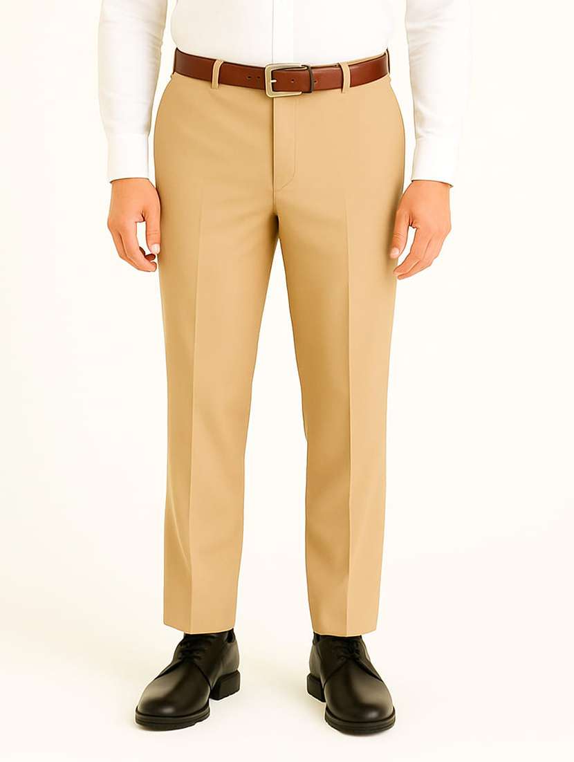 men solid mid rise flat front formal trouser - 22228295 -  Standard Image - 1