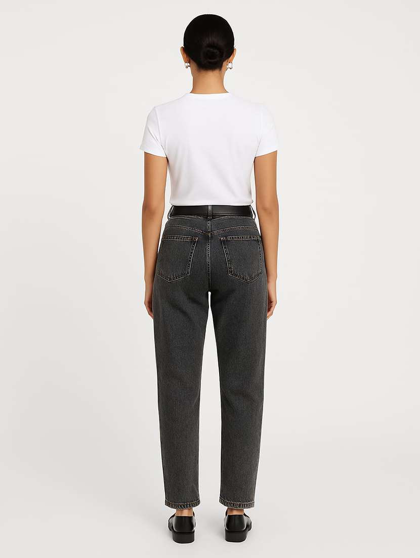 women solid high rise straight fit jean - 22228306 -  Standard Image - 4