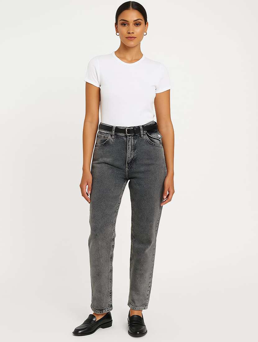 women solid mid rise straight fit jean - 22228307 -  Standard Image - 1