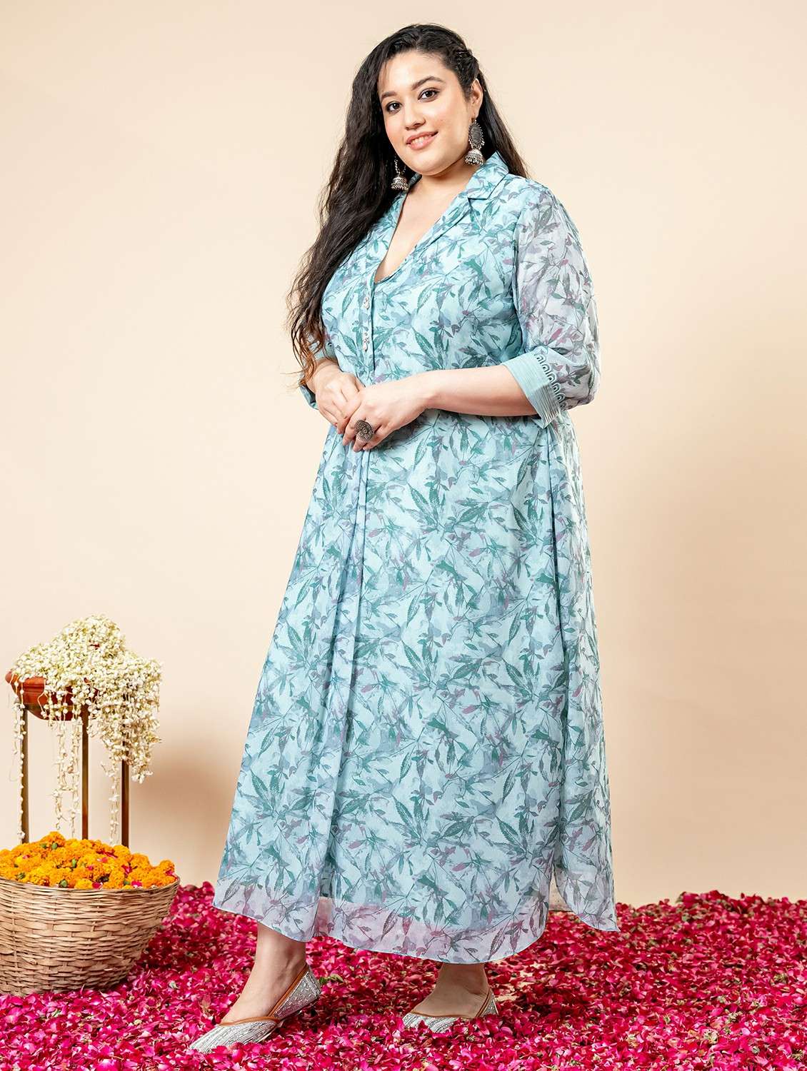 women plus size printed three quarter sleeve shirt dress - 22228318 -  Standard Image - 1