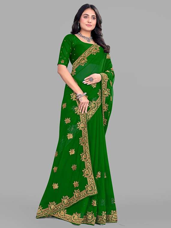 women solid with work embroidered saree with blouse - 22228370 -  Standard Image - 1