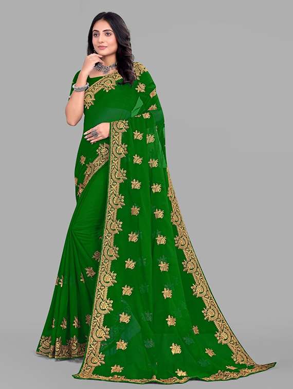 women solid with work embroidered saree with blouse - 22228370 -  Standard Image - 4