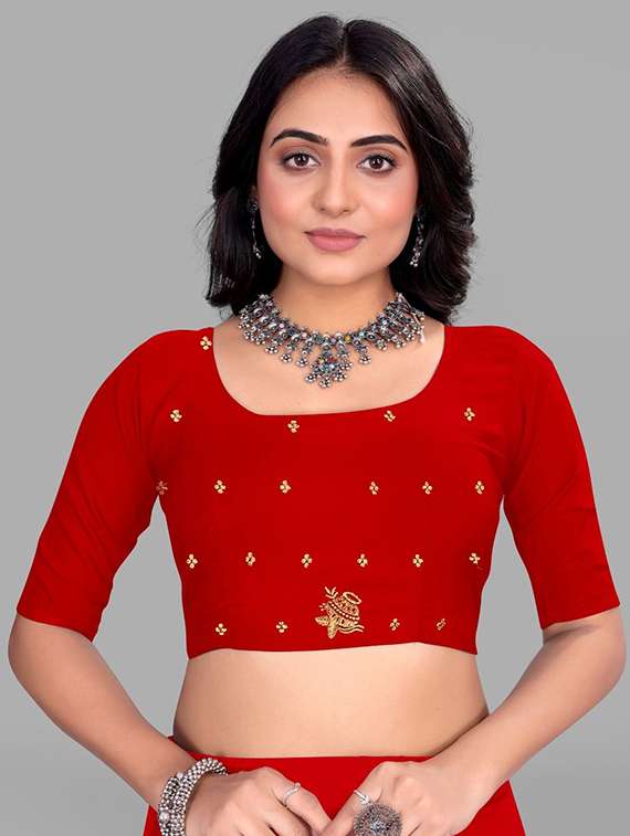women solid with work embroidered saree with blouse - 22228372 -  Standard Image - 4