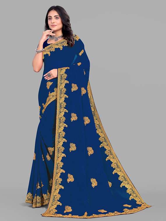 women solid with work embroidered saree with blouse