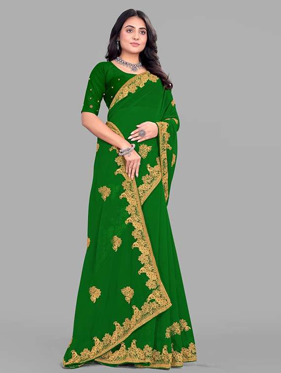 women solid with work embroidered saree with blouse - 22228381 -  Standard Image - 1