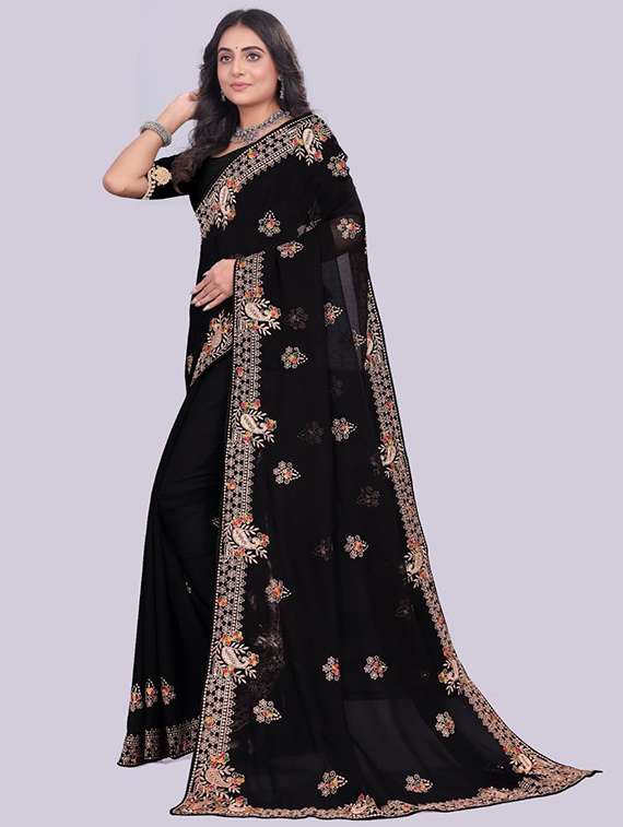 women solid with work embroidered saree with blouse - 22228384 -  Standard Image - 1