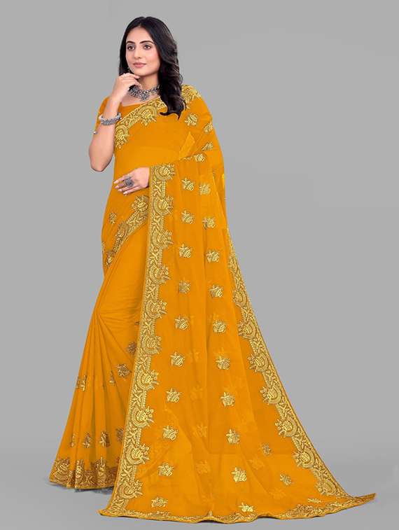 women solid with work embroidered saree with blouse - 22228388 -  Standard Image - 1
