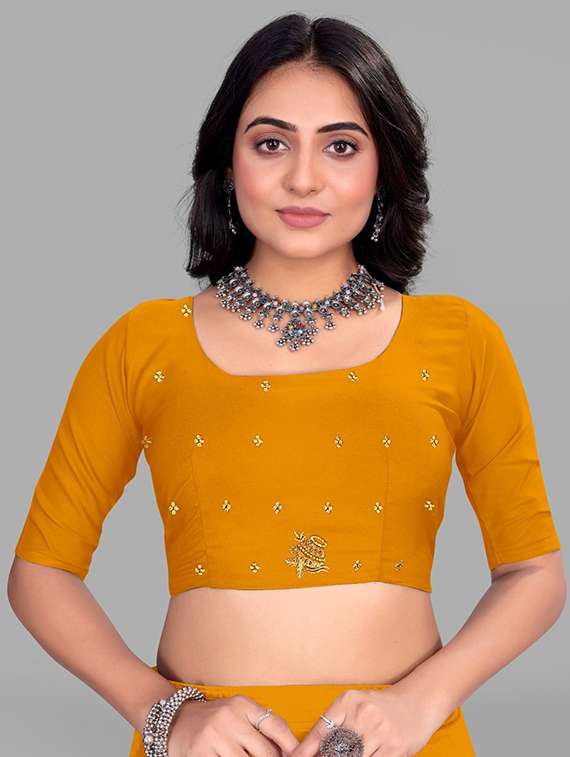 women solid with work embroidered saree with blouse - 22228388 -  Standard Image - 4