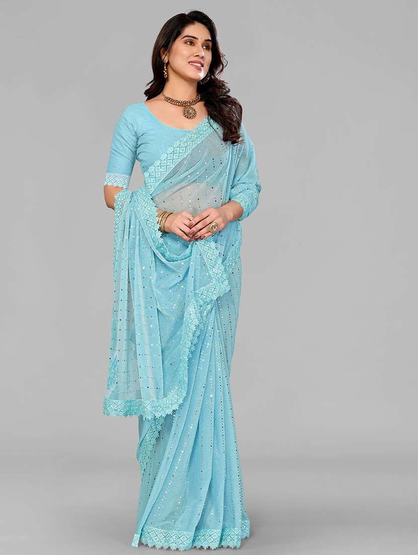 women solid with work embellished saree with blouse - 22228389 -  Standard Image - 1
