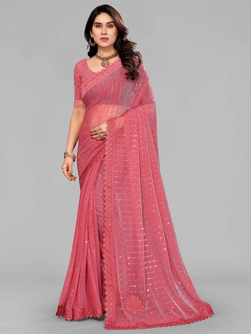 women solid with work embellished saree with blouse