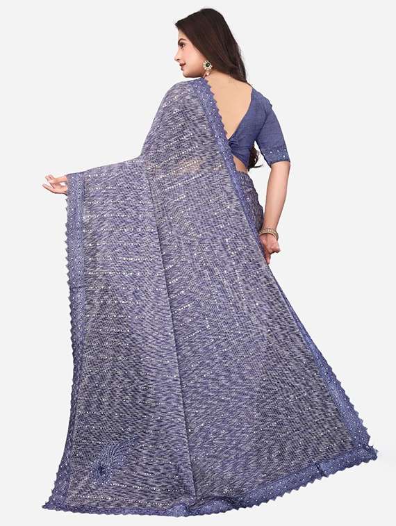 women solid with work embellished saree with blouse - 22228391 -  Standard Image - 1
