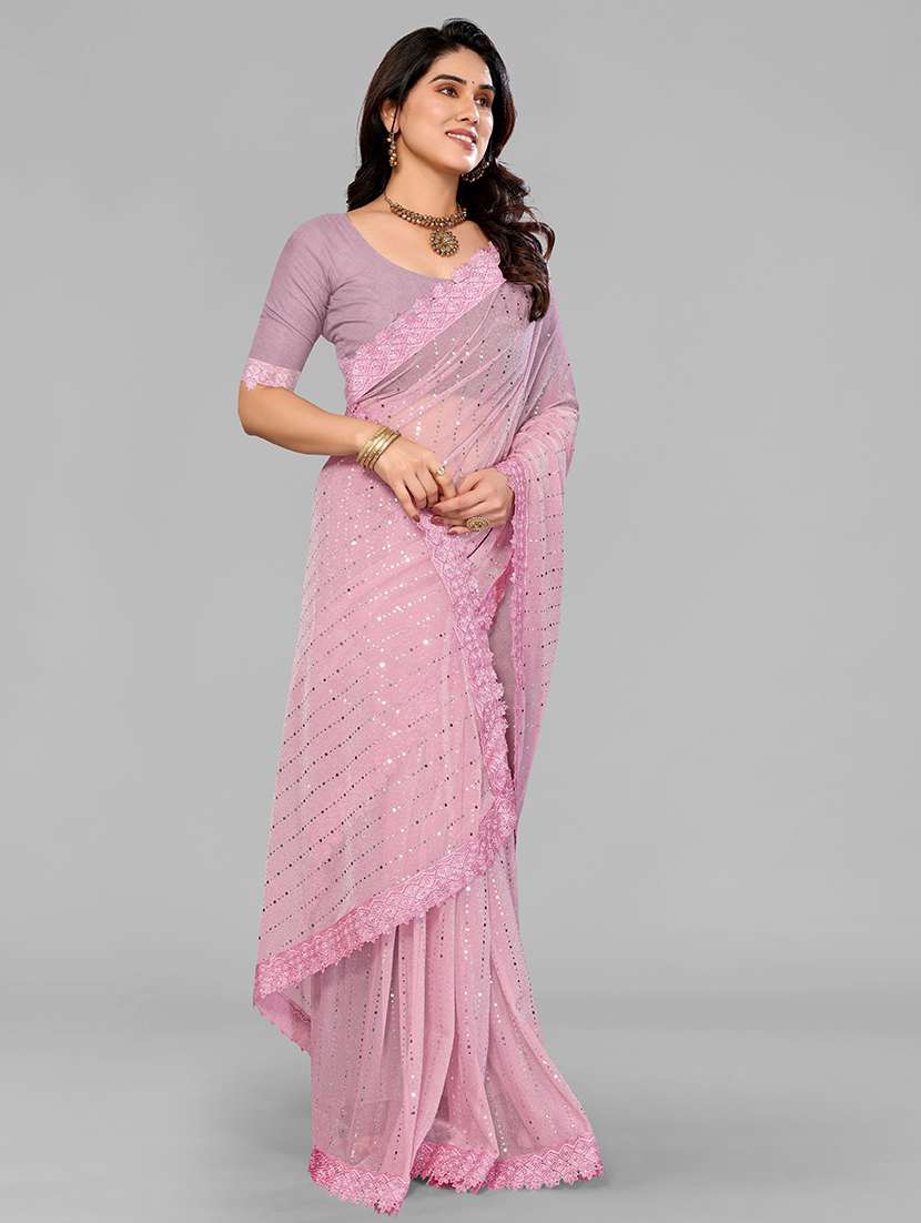 women solid with work embellished saree with blouse - 22228393 -  Standard Image - 1