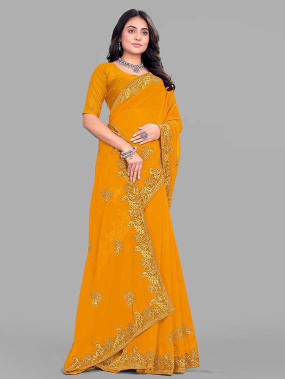women solid with work embroidered saree with blouse - 22228396 -  Standard Image - 1