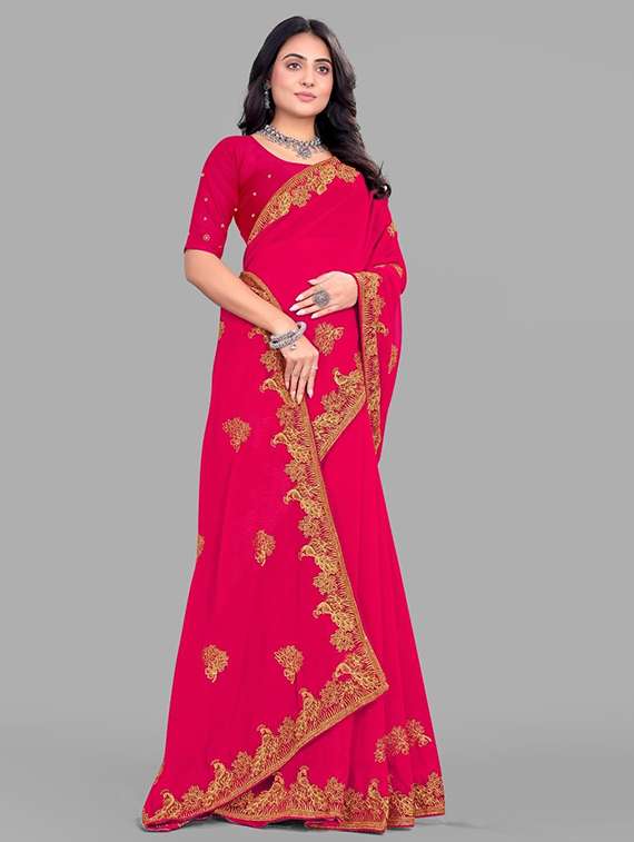 women solid with work embroidered saree with blouse - 22228398 -  Standard Image - 1