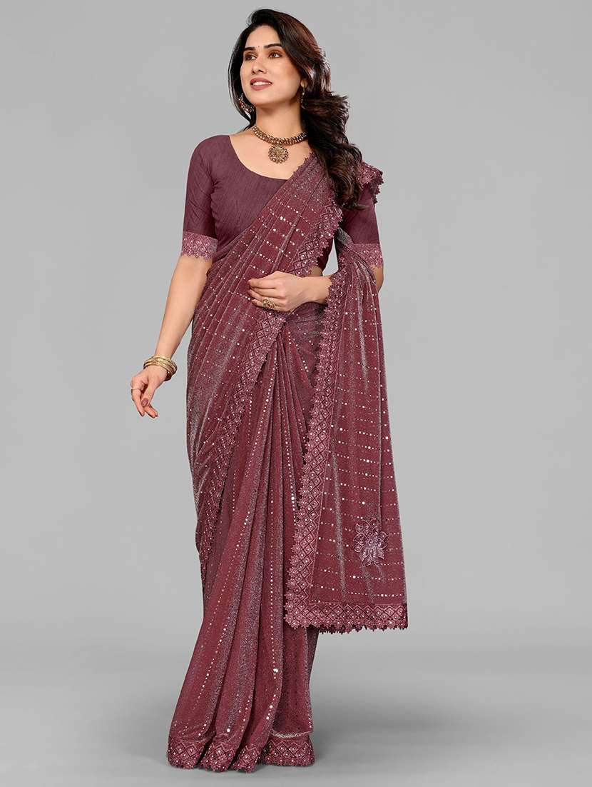 women solid with work embellished saree with blouse - 22228404 -  Standard Image - 1