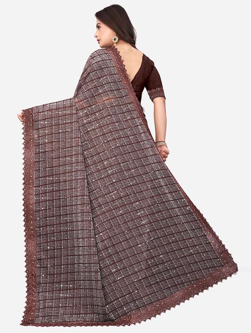 women checkered embellished saree with blouse - 22228405 -  Standard Image - 1