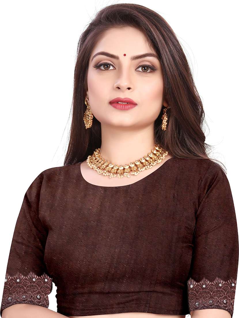 women checkered embellished saree with blouse - 22228405 -  Standard Image - 4