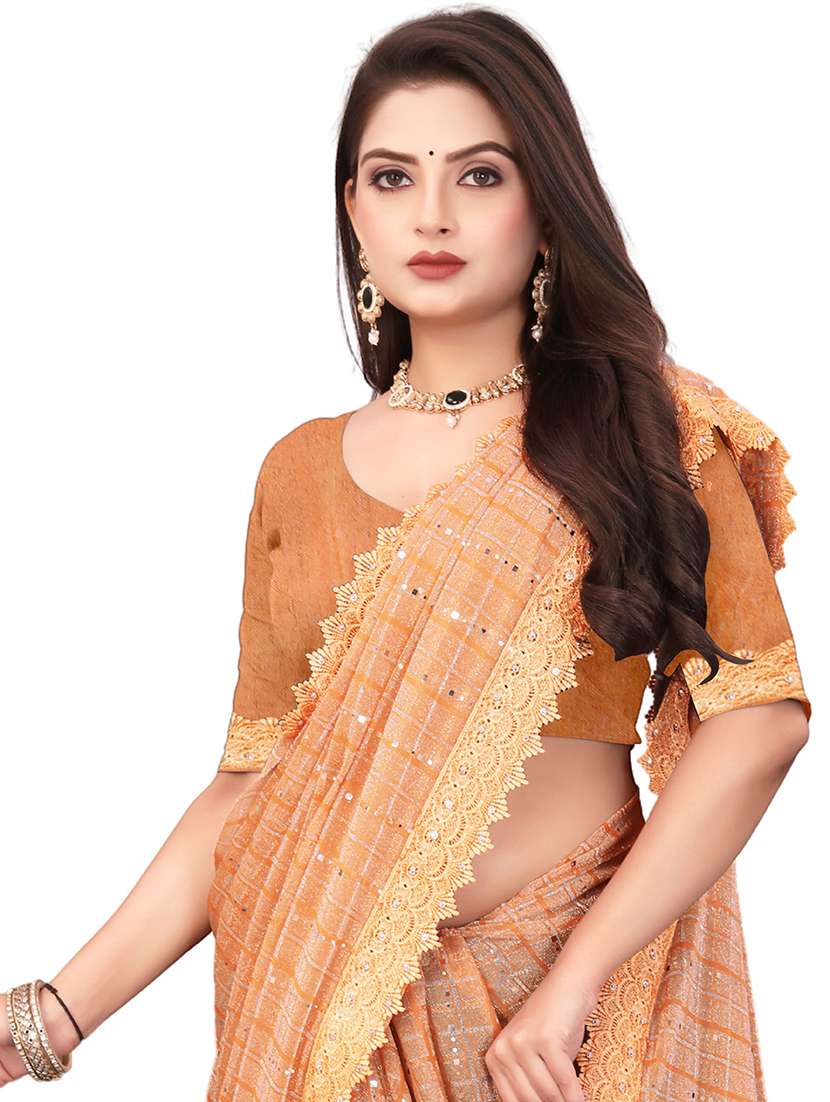 women checkered embellished saree with blouse - 22228411 -  Standard Image - 4