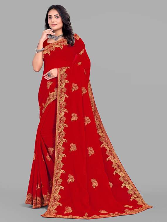 women solid with work embroidered saree with blouse - 22228417 -  Standard Image - 1