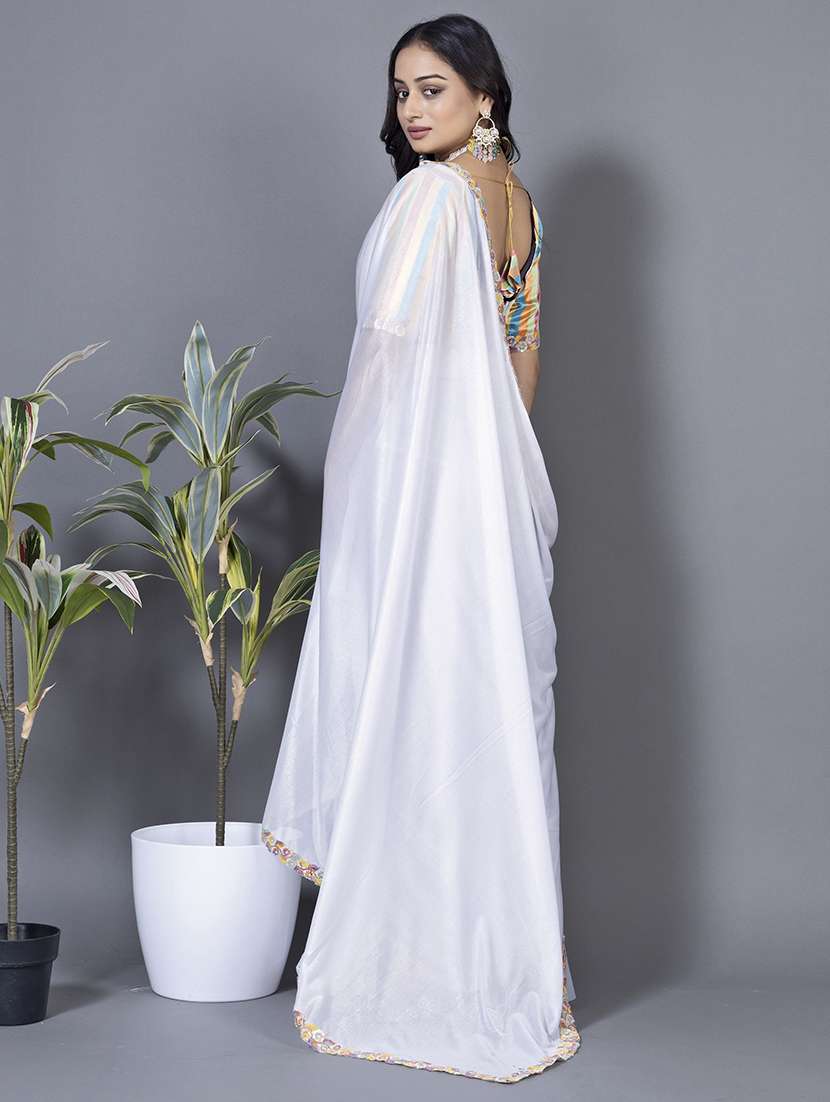 women solid with embellished bordered saree with blouse - 22228418 -  Standard Image - 1