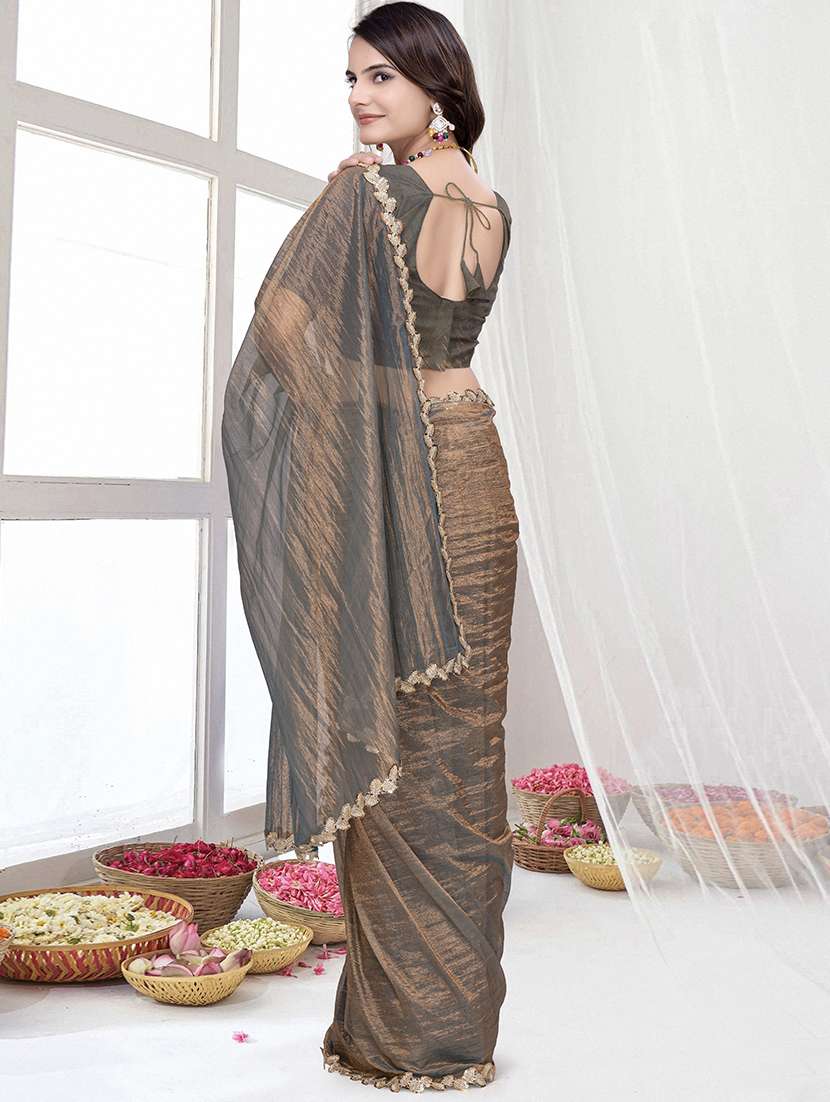 women solid with embellished bordered saree with blouse - 22228421 -  Standard Image - 1