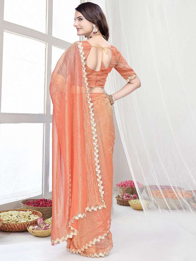 women solid with embellished bordered saree with blouse - 22228424 -  Standard Image - 1