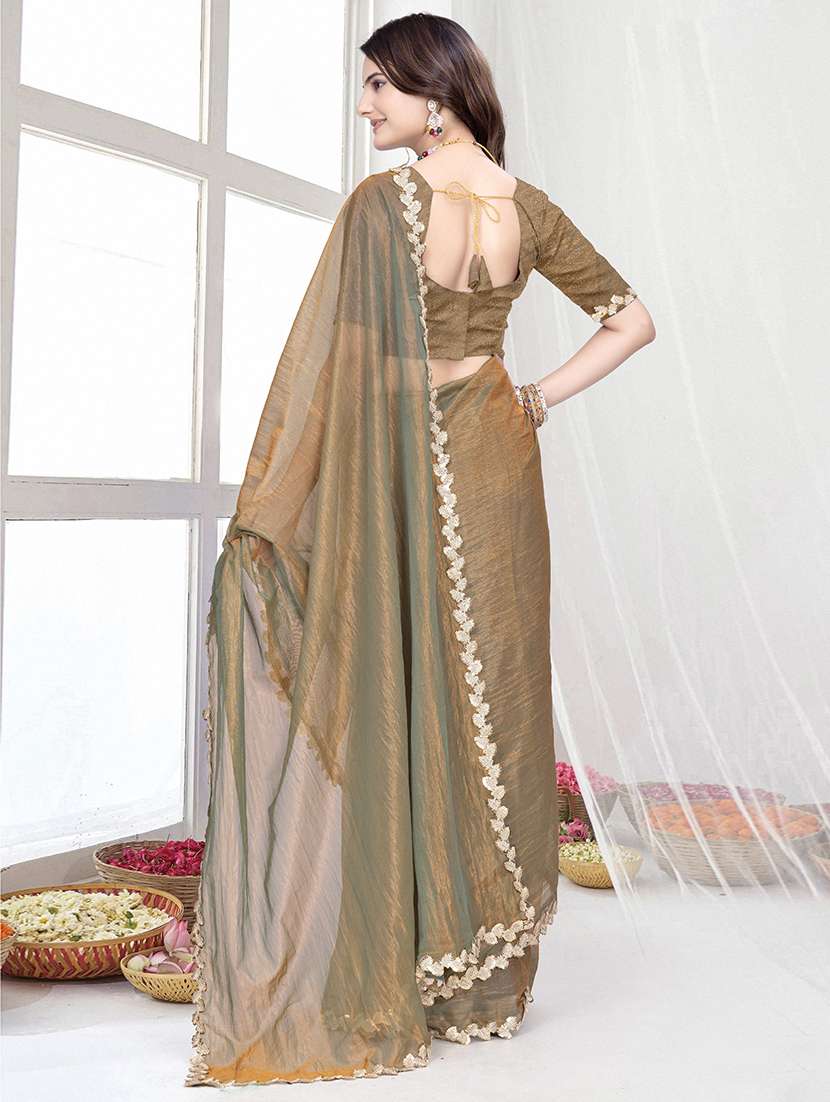 women solid with embellished bordered saree with blouse - 22228425 -  Standard Image - 1