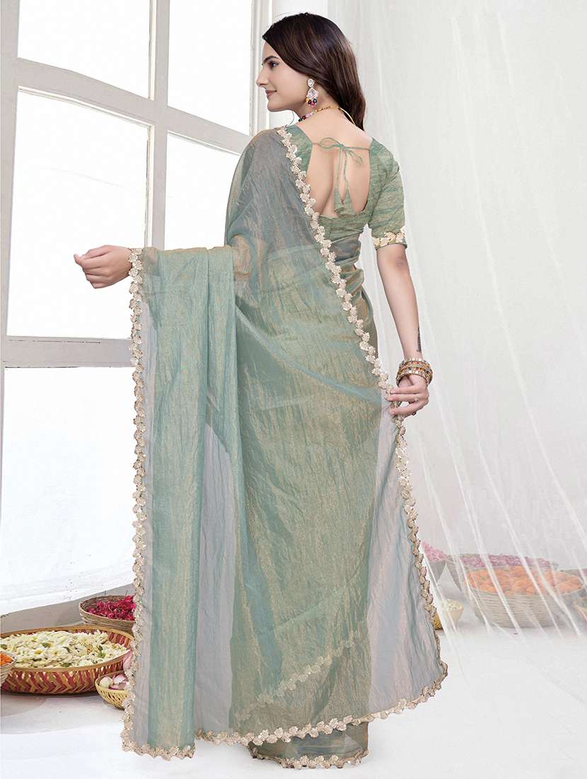 women solid with embellished bordered saree with blouse - 22228426 -  Standard Image - 1